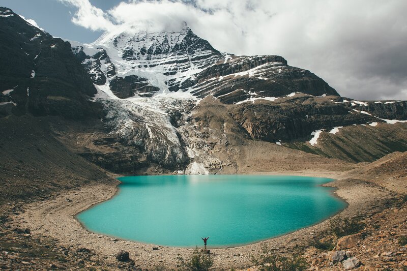 Person at Turquoise Lake — Dramatic