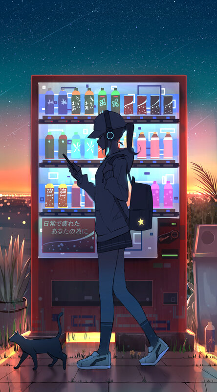 Person at Vending Machine — Blue, Serene