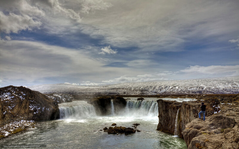 Person at Waterfall — Blue, Dramatic, Winter