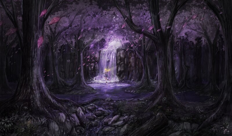 Person at Waterfall — Purple