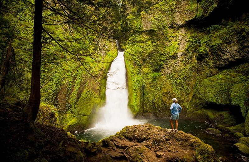 Person at Waterfall