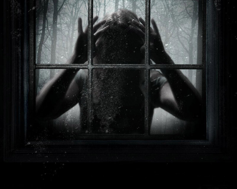 person at window in forest