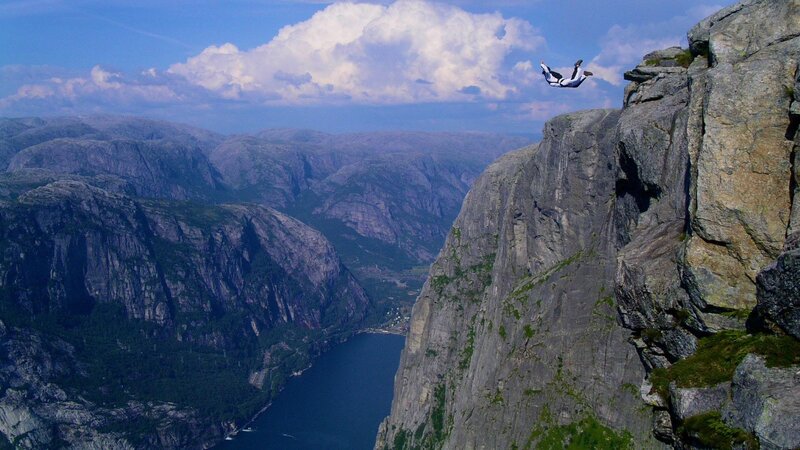 Person Base Jumping — Blue, Dramatic, Afternoon