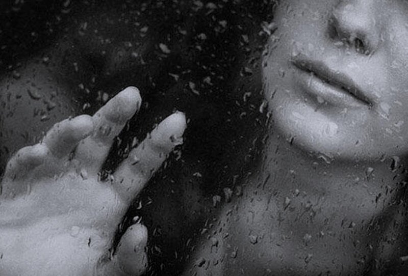 Person Behind Wet Glass — Black, Dramatic