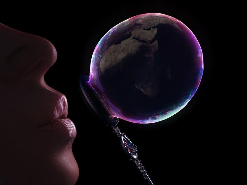 Person Blowing Bubble — Black, Dramatic, Night, Digital Art