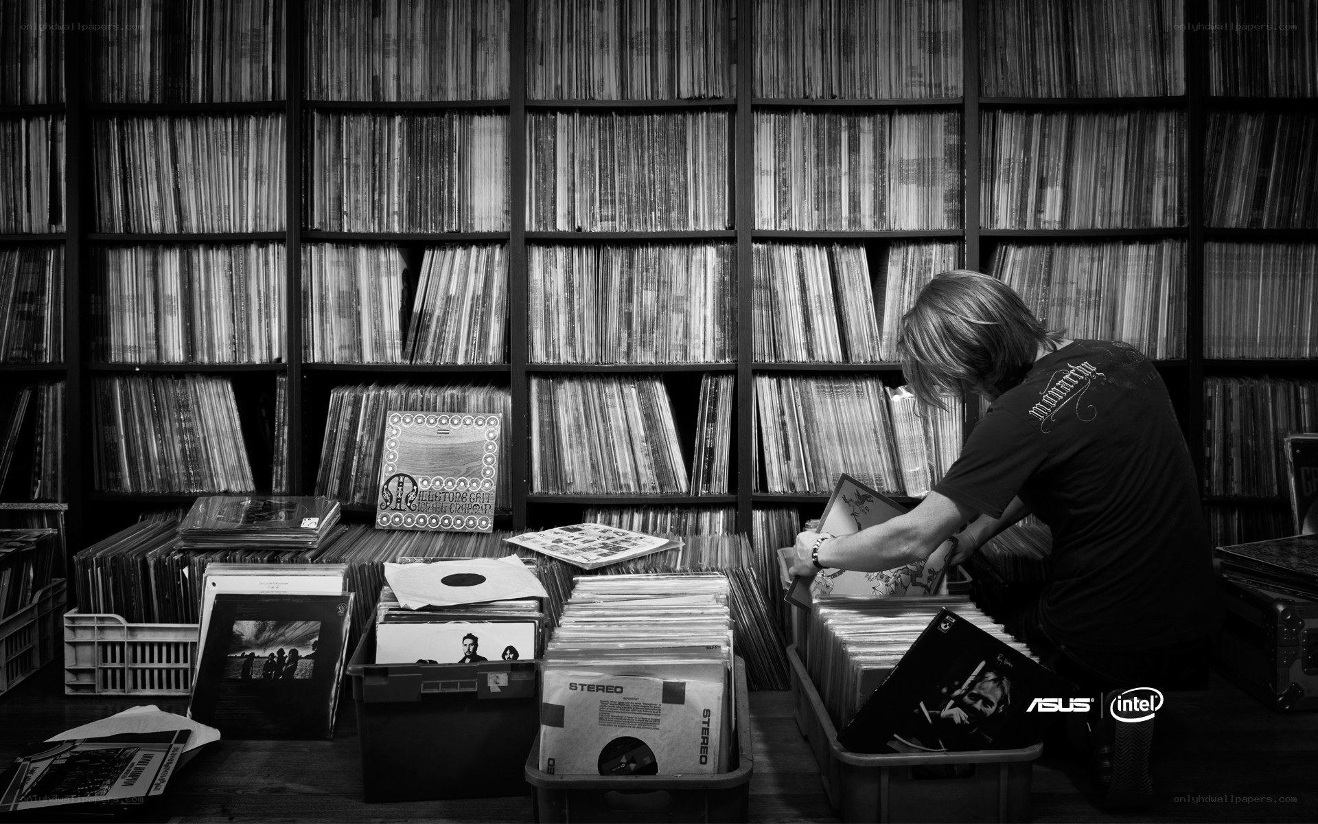 Person browsing vinyl records