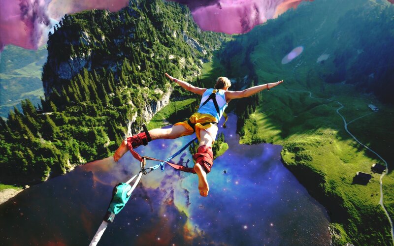 Person Bungee Jumping — Green, Dramatic