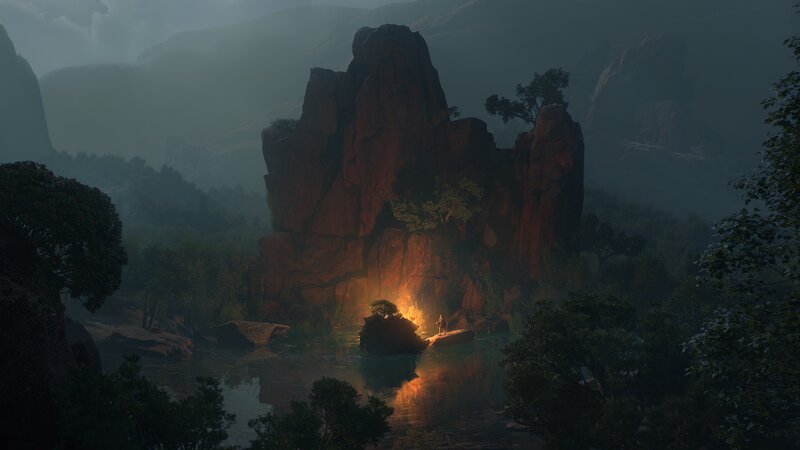 Person by Campfire — Orange