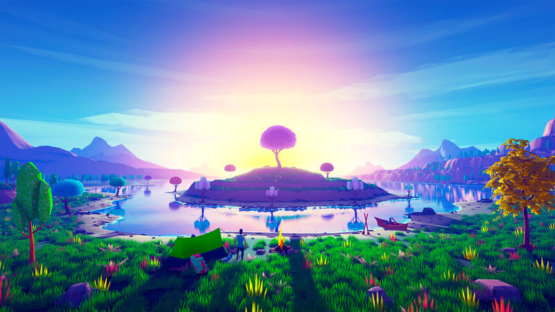 Person Camping by Lake — Green