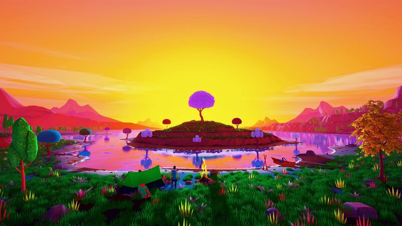 Person Camping by Lake — Orange