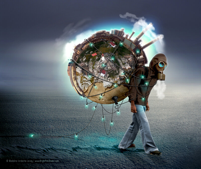 person carrying a globe
