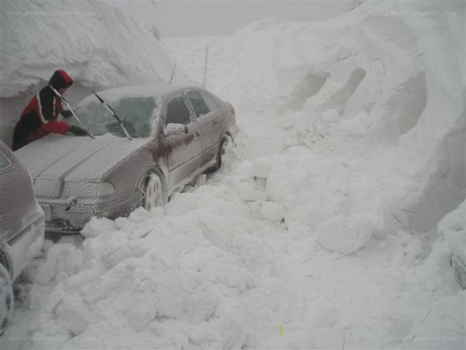 Person clearing snow from car