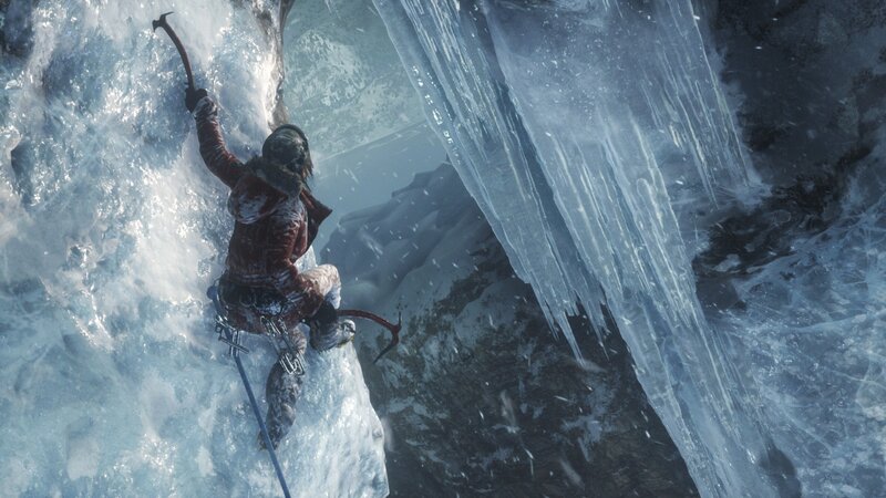 Person Climbing Ice Wall — Blue