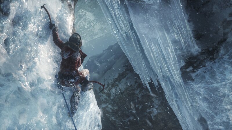 Person Climbing Ice Wall