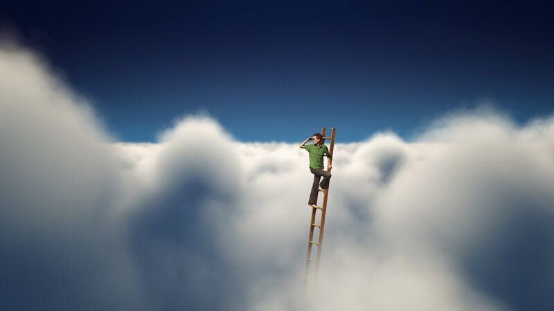 Person Climbing Ladder — Blue