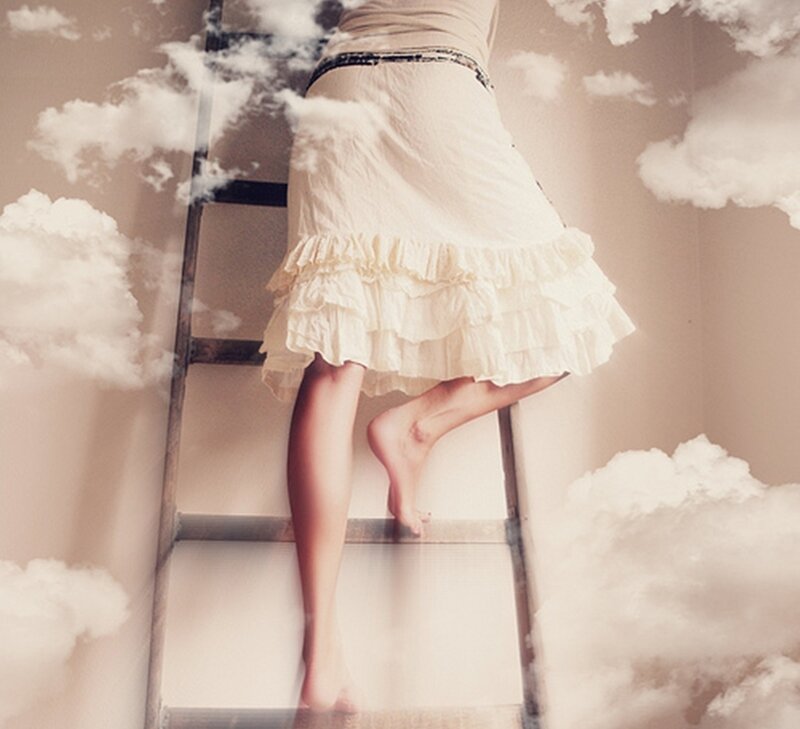 Person Climbing Ladder — White