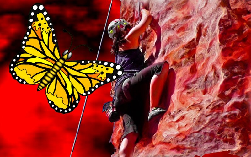 Person Climbing Rock — Red