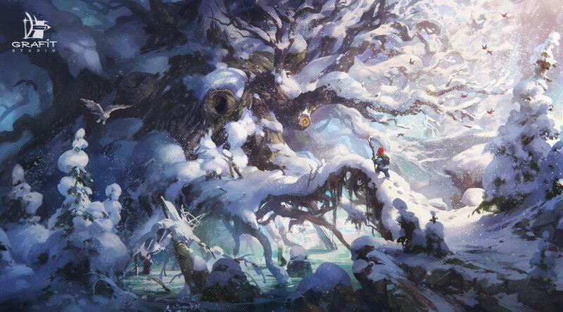 Person Climbing Snowy Tree