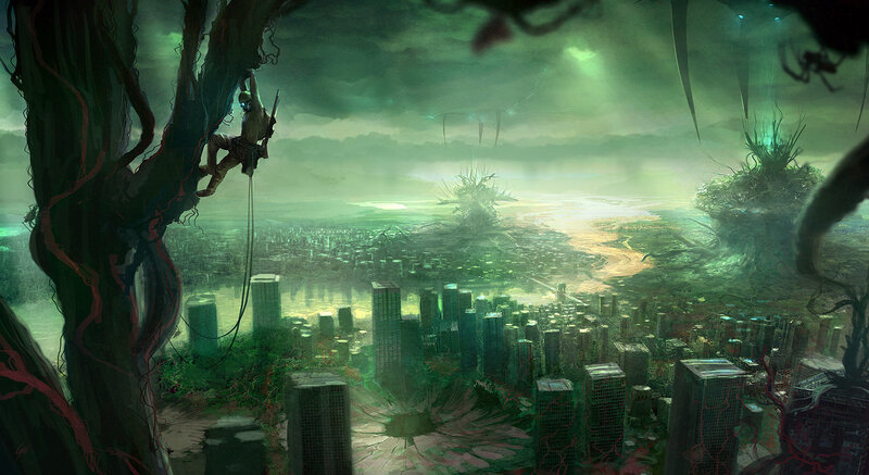 Person Climbing Tree — Green, Dramatic