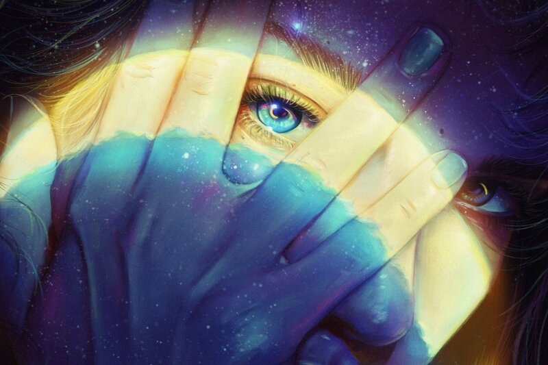 Person Covering Face with Hand — Blue