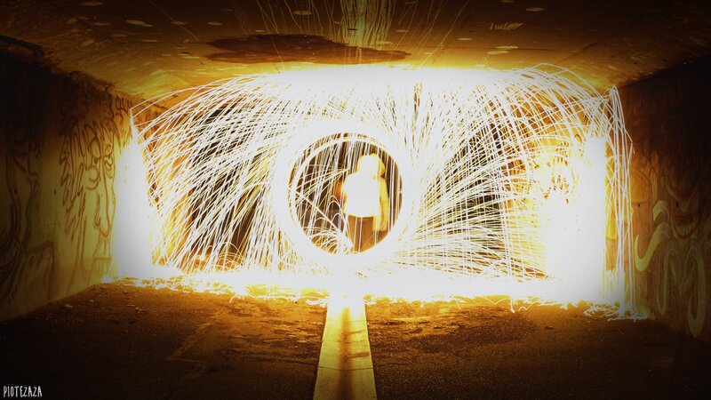 Person Creating Light Trails — Yellow, Dramatic