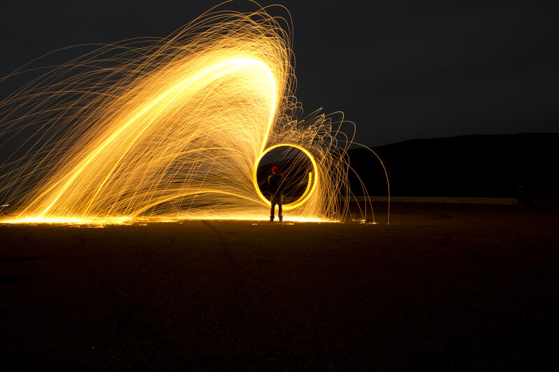 Person Creating Light Trails — Yellow