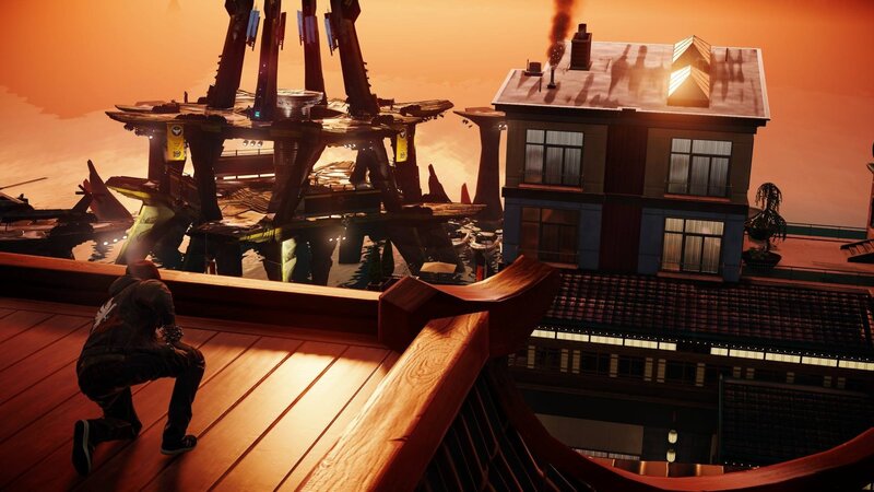 Person Crouching on Rooftop