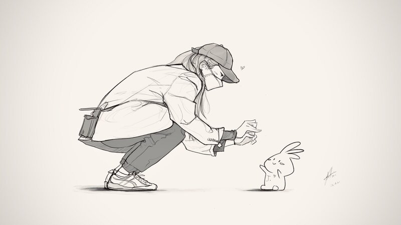 Person Crouching to Rabbit
