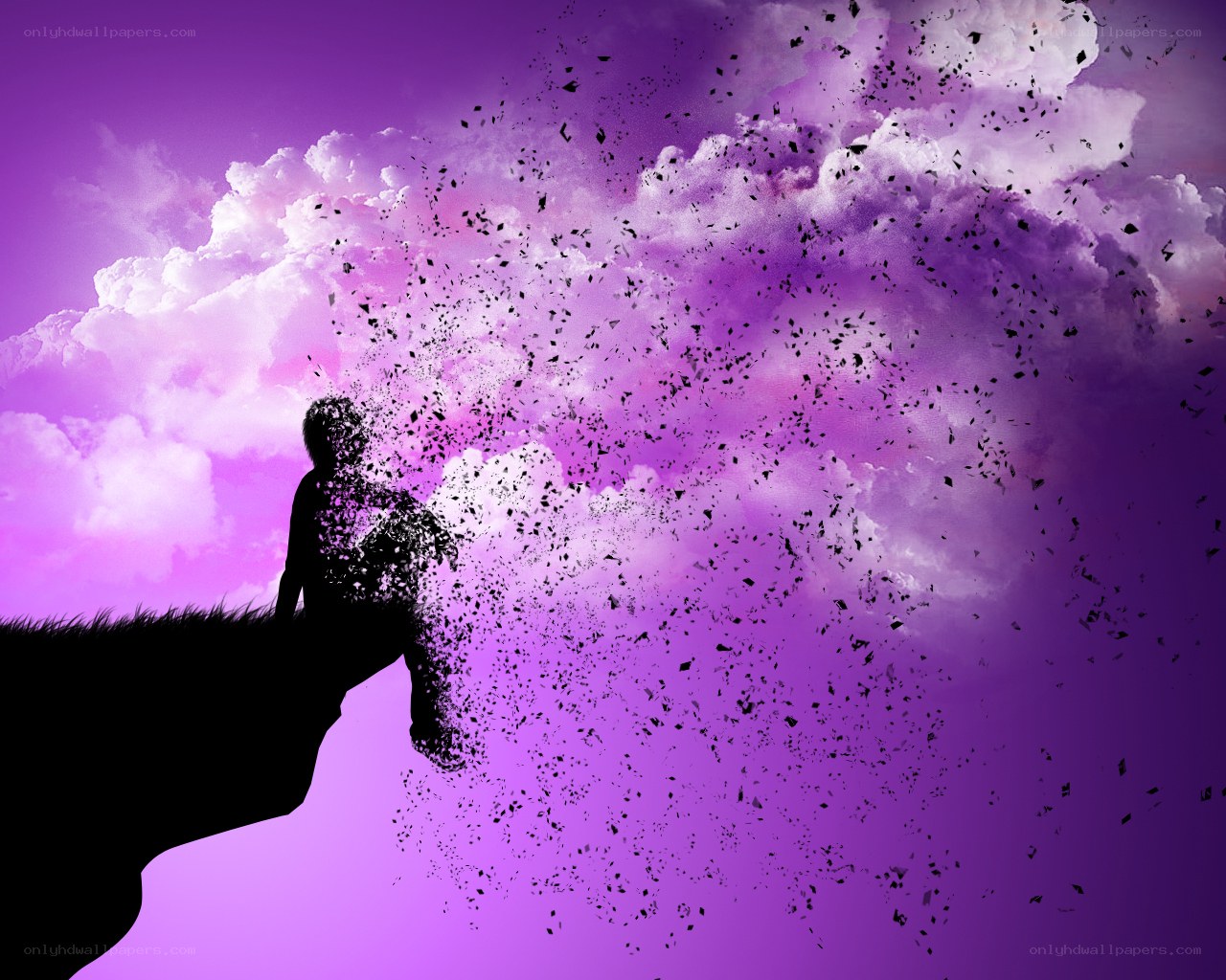 person dissolving into fragments