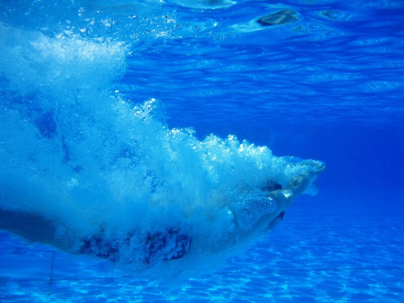 Person Diving Underwater — Blue, Dynamic