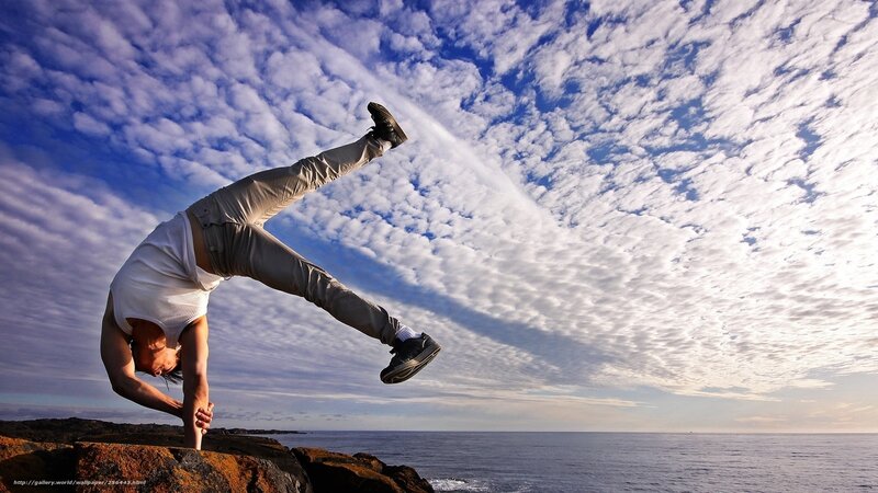 Person Doing Handstand — Blue, Dramatic, Sunset, Photograph