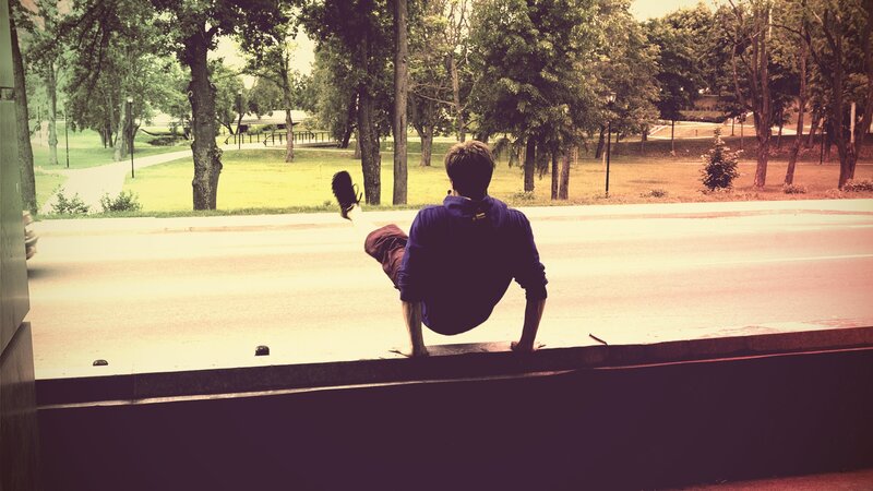 Person Doing Handstand — Green, Calm, Afternoon