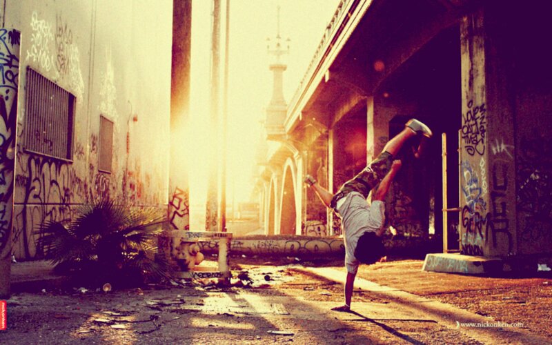 Person Doing Handstand — Yellow, Dramatic, Sunset