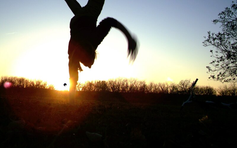 Person Doing Handstand — Yellow, Dramatic