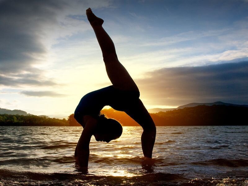 Person Doing Yoga on Beach — Blue