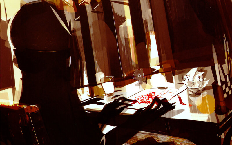person drawing at a table