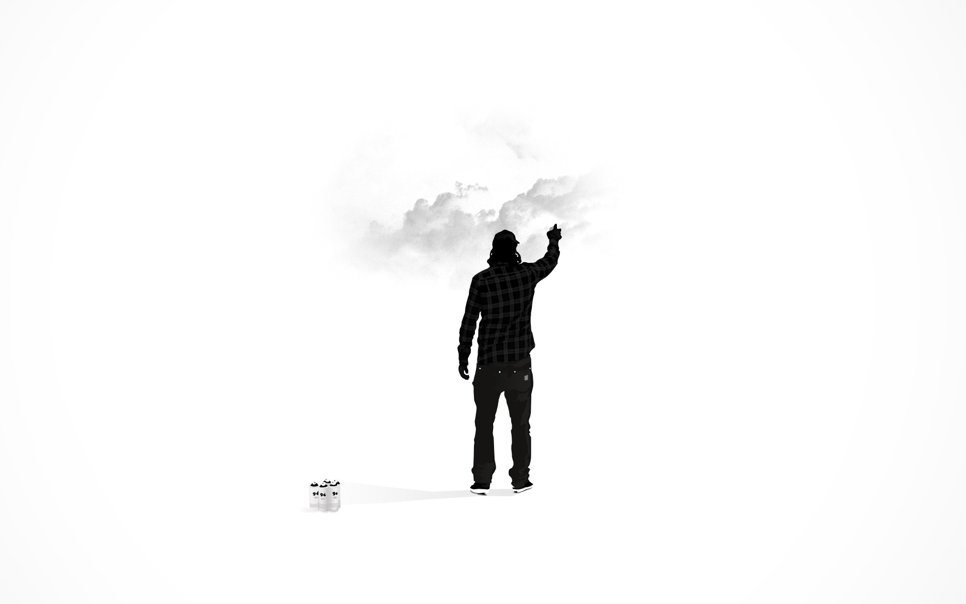 person drawing cloud with spray paint