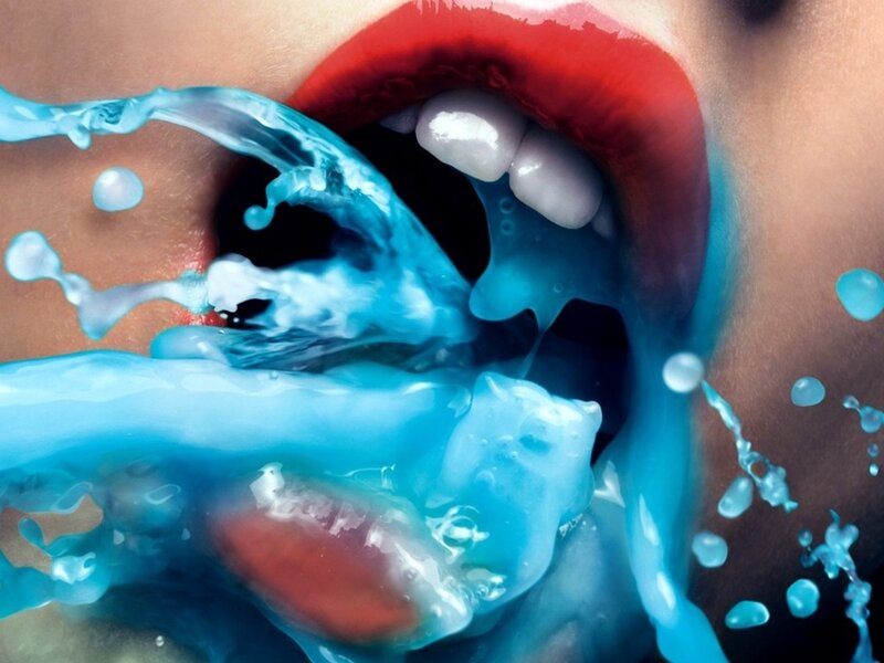 Person Drinking Blue Liquid