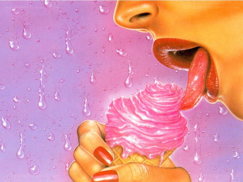 person eating pink ice cream