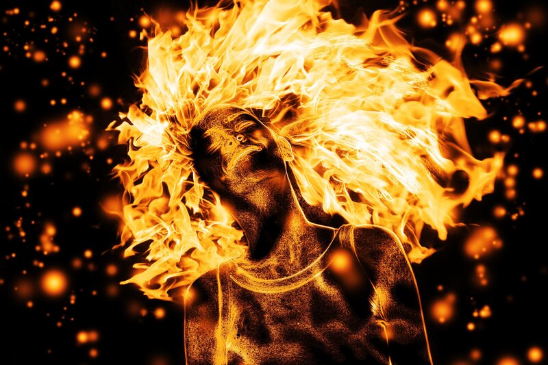 person engulfed in flames
