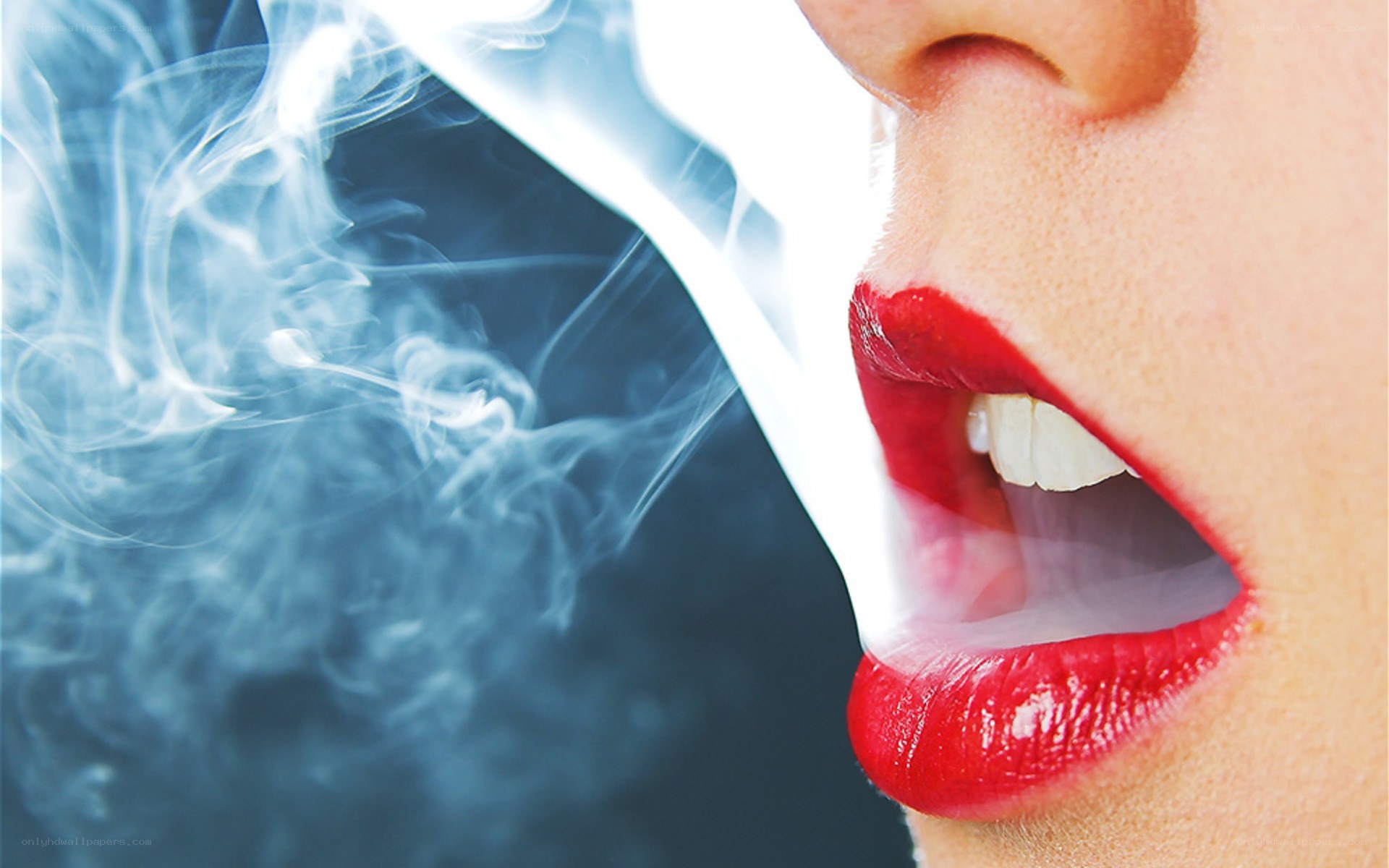person exhaling smoke