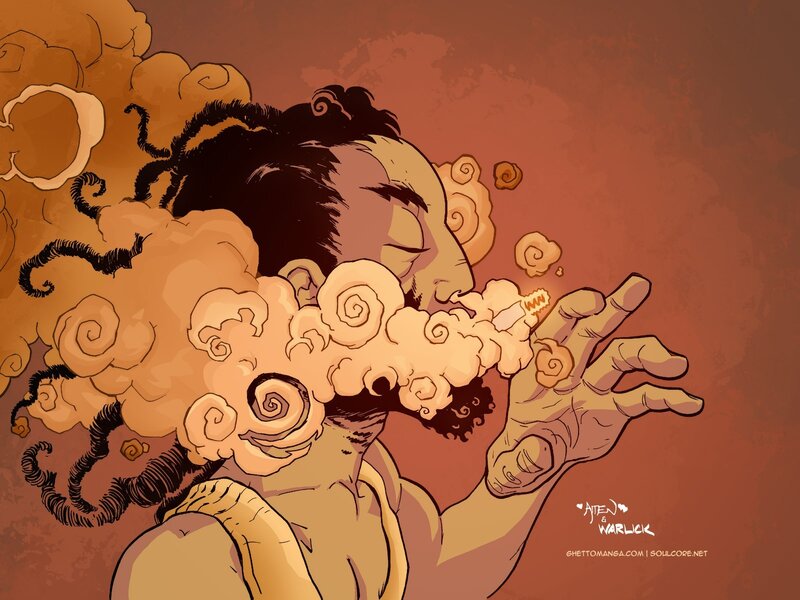 Person Exhaling Smoke — Brown