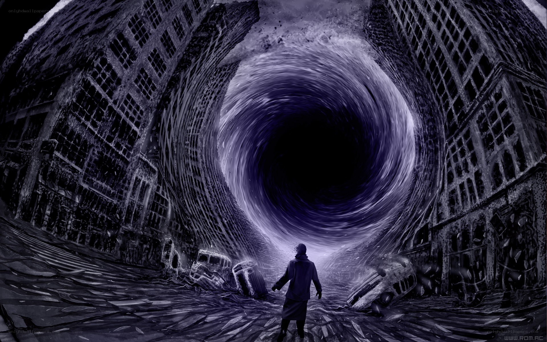 person facing a dark vortex