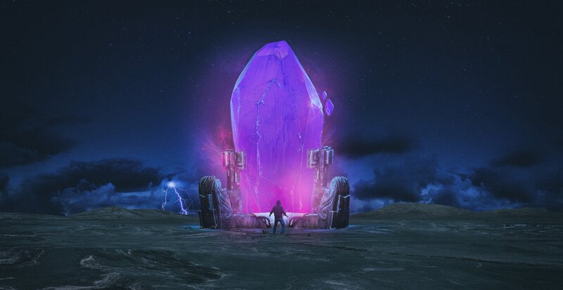 Person Facing Crystal Monolith