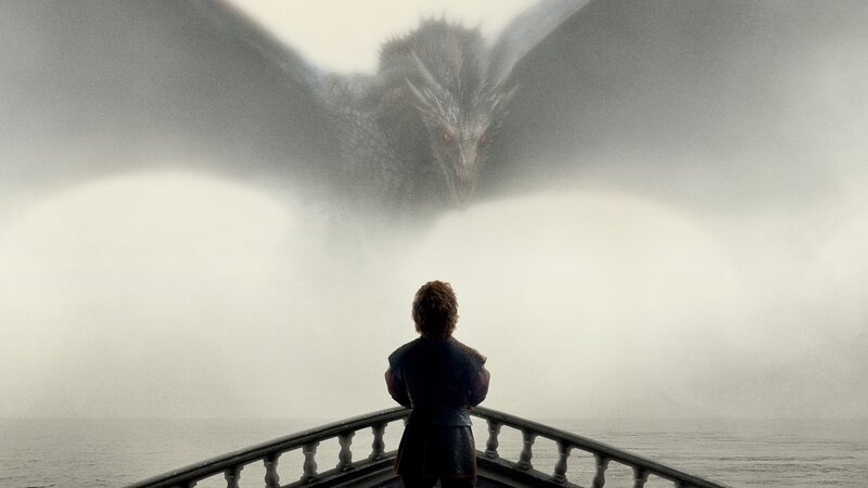 Person Facing Dragon — Gray