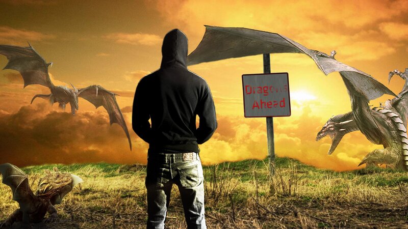 Person Facing Dragons