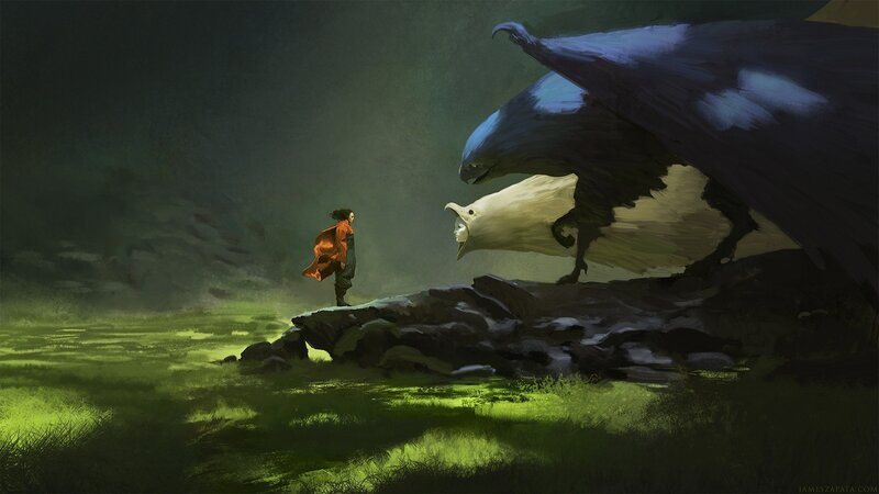 Person Facing Giant Bird — Green