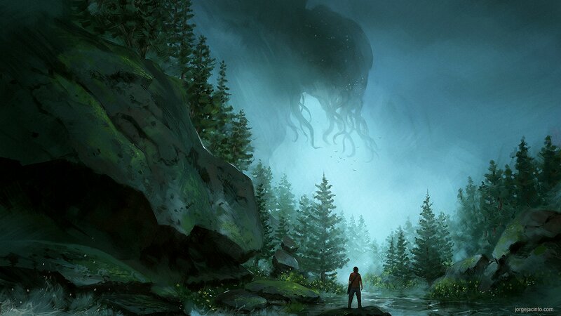 Person Facing Giant Creature — Green