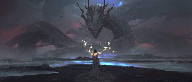 Person Facing Giant Dragon