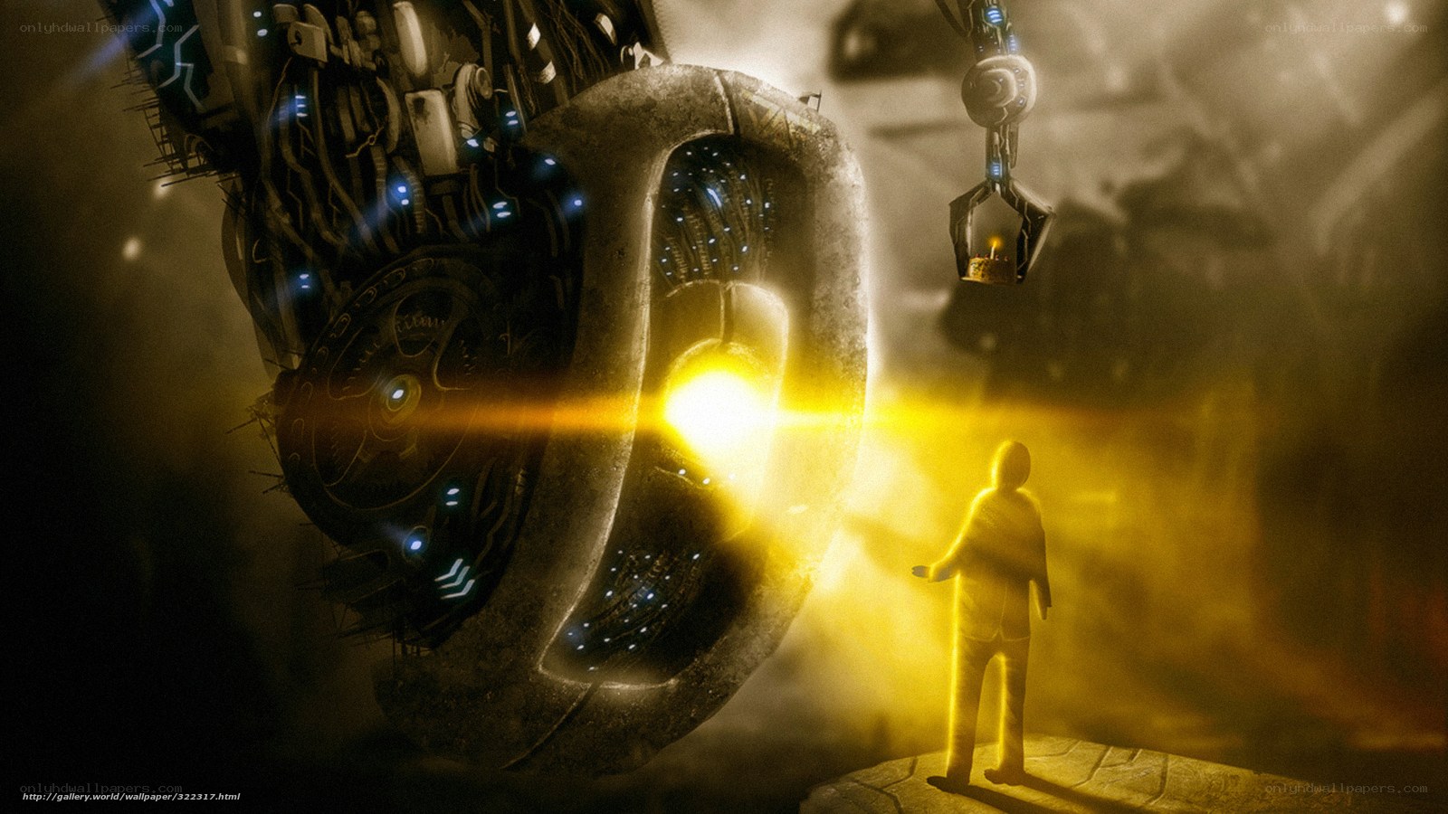 person facing giant machine